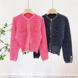 Women's Sweaters Pink Color Striped Knit Women Spring Cardigan Buttons Single-Breasted Loose Casual Lady Crop Tops Clothes