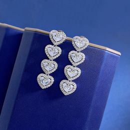 Lovers Heart Moissanite Diamond Dangle Earring 100% Real 925 sterling silver Wedding Drop Earrings for Women Engagement Jewellery
