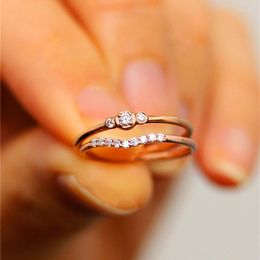 Cluster Rings An Exquisite Set Of Single-row Curved White Zircon Copper Engagement For Women's Fashion Finger Accessory Party