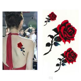 Temporary Tattoos Y Red Rose Design Women Waterproof Body Arm Art Sticker Leg Flower Fake Tattoo Sleeve Paper Tips Tools Drop Delive Dh0Jz