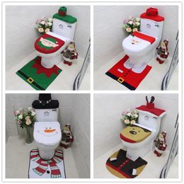 Christmas Decorations 3 Pcs/set Happy Santa Reindeer Toilet Seat Cover And Rug Bathroom Set Party Home Festive Decor