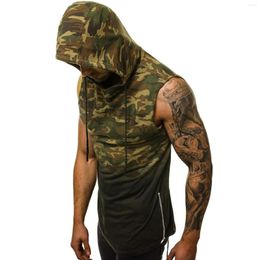 Men's Tank Tops Men's Summer Hoodies Top Camouflage Printed Hooded Sleeveless Bodybuilding Muscle Gym Sports Streetwear Workout Vest#g3