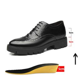 Dress Shoes Wedding Man Elevator Shoe Invisible Heel 10CM Mens Dress Shoes Thick Sole 8CM Taller Men Leather Oxfords Height Increasing R230227