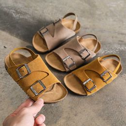 Sandals NubuckPU Leather Sandalias Kids Brown Cork Shoes Double Buckle Adjustable Sandals BoysGirls Beach Slippers Outdoor Baby Shoes Z0225