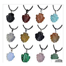 car dvr Pendant Necklaces Conch Seashell Gemstone Necklace Scallop Sea Shell Mermaid Nautical Charm Seashore Stone Quartz Crystal Jewellery Fo Dhgts