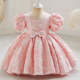 Girl's Dresses Toddler Girl Dress Court Style Vintage Bow Wedding Gown Bubble Sleeve Kids Party Wear Princess Dress Baby Girl Dresses