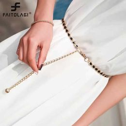 Belts Pearls Beads Weave Women Belt Ladies Dress Shirt Coat Decorative Gold Chain Wristband Fashion Wild Adjustable Long Thin Belts Z0223