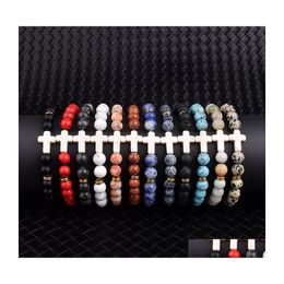 car dvr Beaded Strands Fashion Jesus Cross Charm Bracelets Men Nature Lava Stone 8Mm White Beads Prayer Reiki Bangles For Women Yoga Drop D Dhtxd