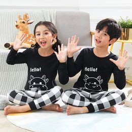 Pajamas Baby Boy Girl Pajama Sets Korean Spring Pajamas For Kids Sleepwear Set Cotton Cartoon Cow Night Outfits Autumn Children Clothing 230227