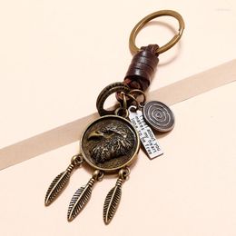 Keychains Handmade Cowhide Eagle Charms Key Chain Feather Tassels Ring Vintage Emo Grunge Punk Jewelry Creative Gifts Men WomenKeychains