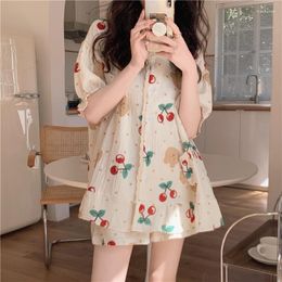 Women's Sleepwear Pamas for Women Two Piece Set Sleep Wear Printing Kawaii Loose Short-sleeved Top Short Pants Outer Home Clothes Pyjamas