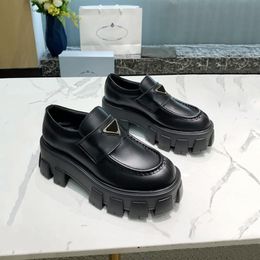 Desingers Black Brushed Leather Loafer Women Flat Shoes Classic Penny Loafers Increase Platform Sneakers Chunky Rubber Sole Oxfords Work Casual