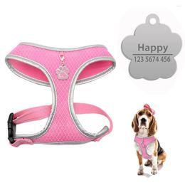 Dog Collars Soft Breathable Harness And ID Tag Set Reflective Vest For Small Medium Large Dogs Cats 3Colors Chest Strap