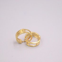 Hoop Earrings Real Pure 18K Yellow Gold Carved Three Lines Hollow 1.9g For Men Woman Lucky Gift