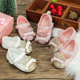 First Walkers Fashion Baby Girls PU Leather Shoes Crown Princess Shoe Anti-skip Soft Sole Infants Toddlers Walker 0-18M