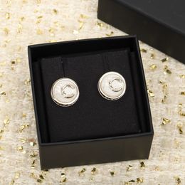 2023 Luxury quality Charm round shape stud earring with white color have box stamp small size PS3316