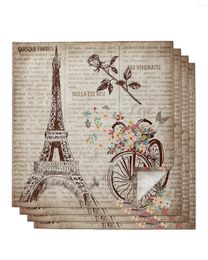 Table Napkin Retro Eiffel Tower Bicycle Rose Flower 4/6/8pcs Kitchen 50x50cm Napkins Serving Dishes Home Textile Products