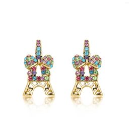 Stud Earrings ER-00132 Luxury Rhinestone Jewelry Gold And Silver Plated Eiffel Tower Bowknot Earring For Women Mother's Day Gift