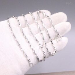 Chains Real Silver 925 Necklace For Women Men 3mm Ingots Link Chain Sweater 55cm Length