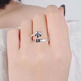 Wedding Rings 1pc Cute Adjustable 3D Animal Raccoon Ring Women Men Kids Party Jewelry Accessories Birthday Gift Open Size