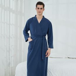 Men's Sleepwear Lovers Summer Waffle Bathrobes Men Women Suck Water Kimono Nightgowns Shower Long Bath Robe 3XL Pijama