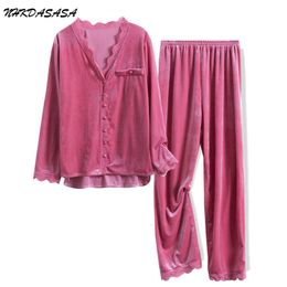 Women's Sleepwear NHKDSASA Sleepwear Women Pyjama Pour Femme Sets With Pants Velvet Warm Pyjamas Large Home Suit conjuntos de mujer 230227