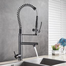 Kitchen Faucets Chrome-plated Spring Tube Faucet Pull-down Spout Single Hole Sink Copper Alloy And Cold Water Mixing