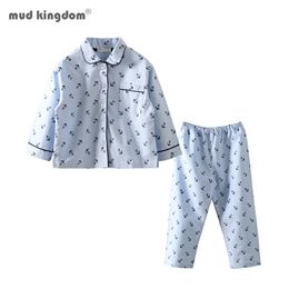 Pyjamas Mudkingdom Boys Pyjamas Set Anchor Print Turn-Down Collar Toddler Pyjama Cute Kids Sleepwear Clothes Boys Nautical Jammies 230227