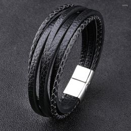 Charm Bracelets Multilayer Black Brown Magnetic Buckle Men's Trendy Men Leather Bracelet Armband Hand-woven Magnet Retro Gift For Man