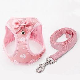 Cat Collars Leads Adjustable Harness Breathable Kitten Leash Set with Bell Cute Anchor Vest for Small Dogs Accessories 230227