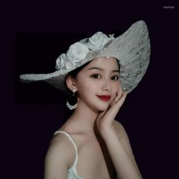 Headpieces Wedding Hat Woman White Black Red Lace Sombreros Boda Accessories Chapeau De Ceremonie Mariage Femme 2023