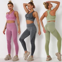 Active Sets Yoga Running Set Women Fitness Sport Suit Clothes High Waist Gym Workout Leggings Bra Top Sportswear Training Clothing