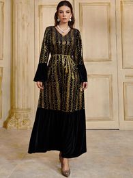 Ethnic Clothing Turkey Winter Muslim Velvet Dress Dubai Abaya Women Bronzing Embroidery Moroccan Kaftan Vestidos Maxi Long Party