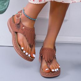 Sandals Fashion Leather Woman Summer 2023 Female Flip Flops Open Toe Buckle Sandalias Casual Wedges Women Shoes Mujer Footwear