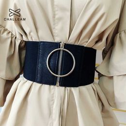 Belts Women Ultra Wide Belt For Dresses Ladies Elastic Belts Female Big Metal Circle Ring Black Cummerbund Waist Strap 124 Z0223