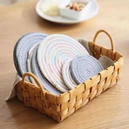 Table Mats Placemat Pad Coasters Kitchen Cotton Linen Knitting Bowl Padding Mat Insulation Round Placemats Handmade