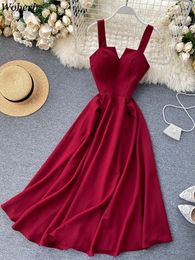 Casual Dresses Woherb Summer Robe Dress Women V Neck Long Party Sexy Tank Backless Spaghetti Strap Maxi Female Holiday Vestidos 230227