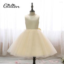 Girl Dresses Girls Dress High-End V Back Big Bow Champagne Sleeveless Princess For Elegant Birthday Christmas Clothes 2-14 Yrs