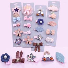 Hair Accessories 5 Pcs/Set Cartoon Crown Bow Girls Fashion Cute Pins Handmade Princess Barrettes Kids