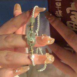 Charm Bracelets Ring Link Peace Buckle Girlfriends' Bracelet Female Ins Special-Interest Design Hetian Yu Hand Woven Rope For Girlfriend