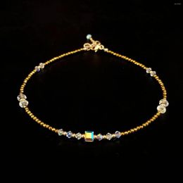 Anklets Lii Ji Golden Hematite Austrian Crystal 14K Gold Filled Anklet 24 3cm Natural 2mm Stone Handmade Jewellery For Women Gift