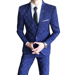 Men's Suits Blazers Jacket Pants Vest Men 3 Pieces Slim Casual Suit Trousers Set Male Wedding Groom Dress Business Blazers Coat Trousers Waistcoat 230227