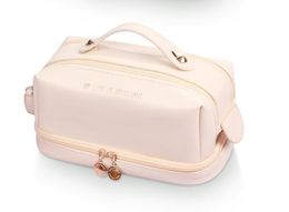 3pcs Stuff Sacks PU Solid Letter Prints Large Capacity Cosmetic Bag With Storage Layer Mix Colour