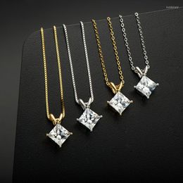 Chains Anziw 925 Sterling Silver Princess Cut 7 7mm Cubic Zirconia Solitaire Pendant Necklace Aesthetic Accessories For Women Jewellery