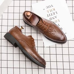 Dress Shoes 2023 new men's shoes British shoes crocodile leather shoes wedding shoes men's black casual heightening British laceup oxford s R230227