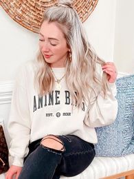 Womens Hoodies Sweatshirts Aich Mirror Classic Letter Embroidery Women Sweatshirt ONeck Full Sleeve Cotton Female Pullover Vintage Casual Lady Top 230227
