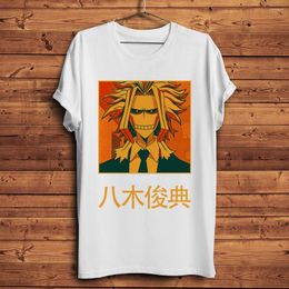 Men's T Shirts MHA Toshinori Yagi All Might Funny Anime Shirt Men Women White Cotton Homme Femme Unisex Streetwear T-shirt No-sticker Print