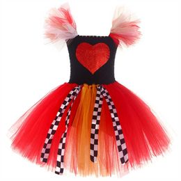 Girl's Dresses Queen Of Hearts Come Girls Birthday Party Clothes Wonderland Fairy Tale Princess Tutu Dress Kids Halloween Carnival Dress Up