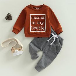 Clothing Sets Toddler Baby Boy Spring Autumn Clothes Set Long Sleeve Round Neck Letter Print Sweatshirt Band Solid Color Trousers 0-3T