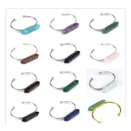 car dvr Cuff Hexagonal Gemstone Point Bracelet For Women Girls Handmade Sier Wire Woven Lift Of Tree Healing Chakra Crystal Friendship Bangl Dhwfc